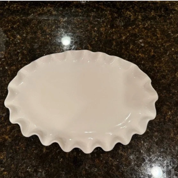 White Ruffled Ceramic Platter 9x13 - Picture 1 of 3